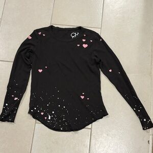 Chaser Splatter Hearts Waffle Knit Thermal Long Sleeve Top Size S rock n roll